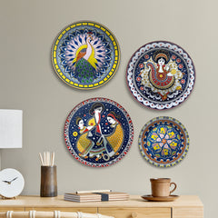 Dance, Divinity & Peacock Premium Wall Plates Painting Set of Four
