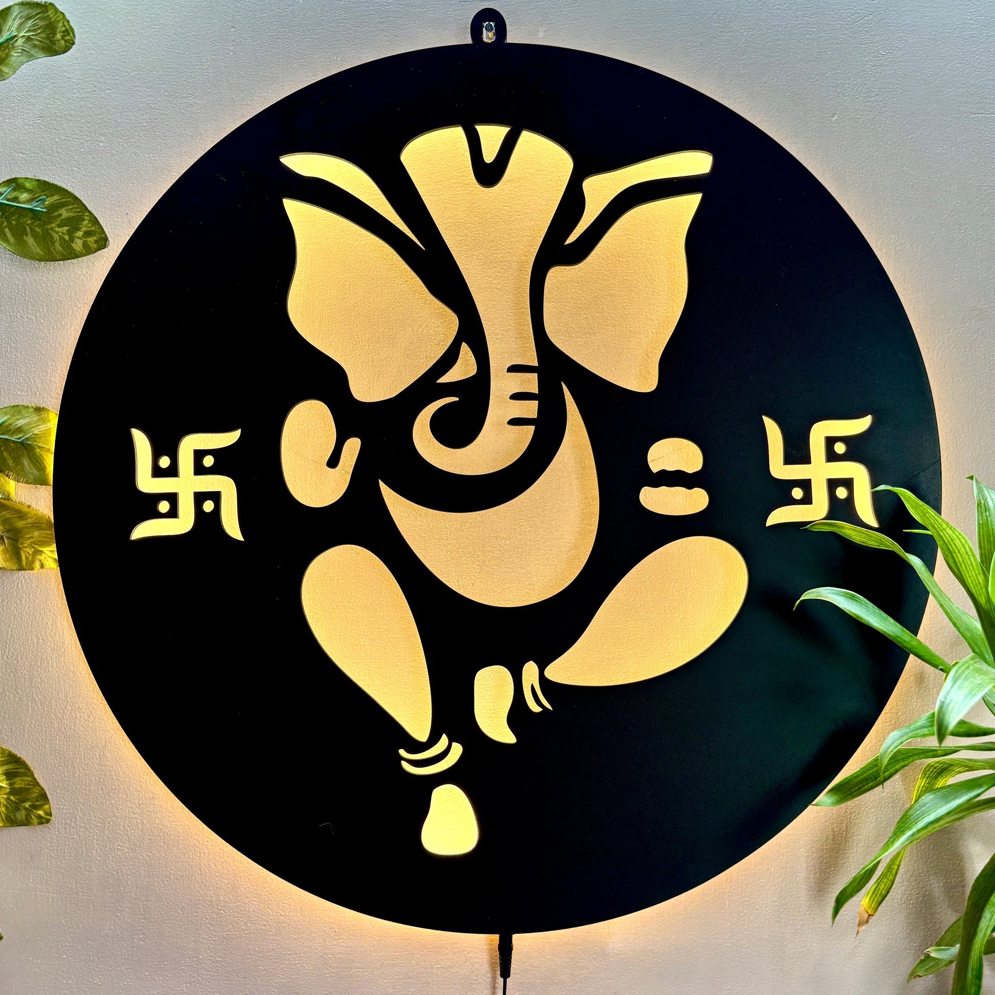 Dancing Ganesha with Swastik LED Wall Hanging for Wall Decor