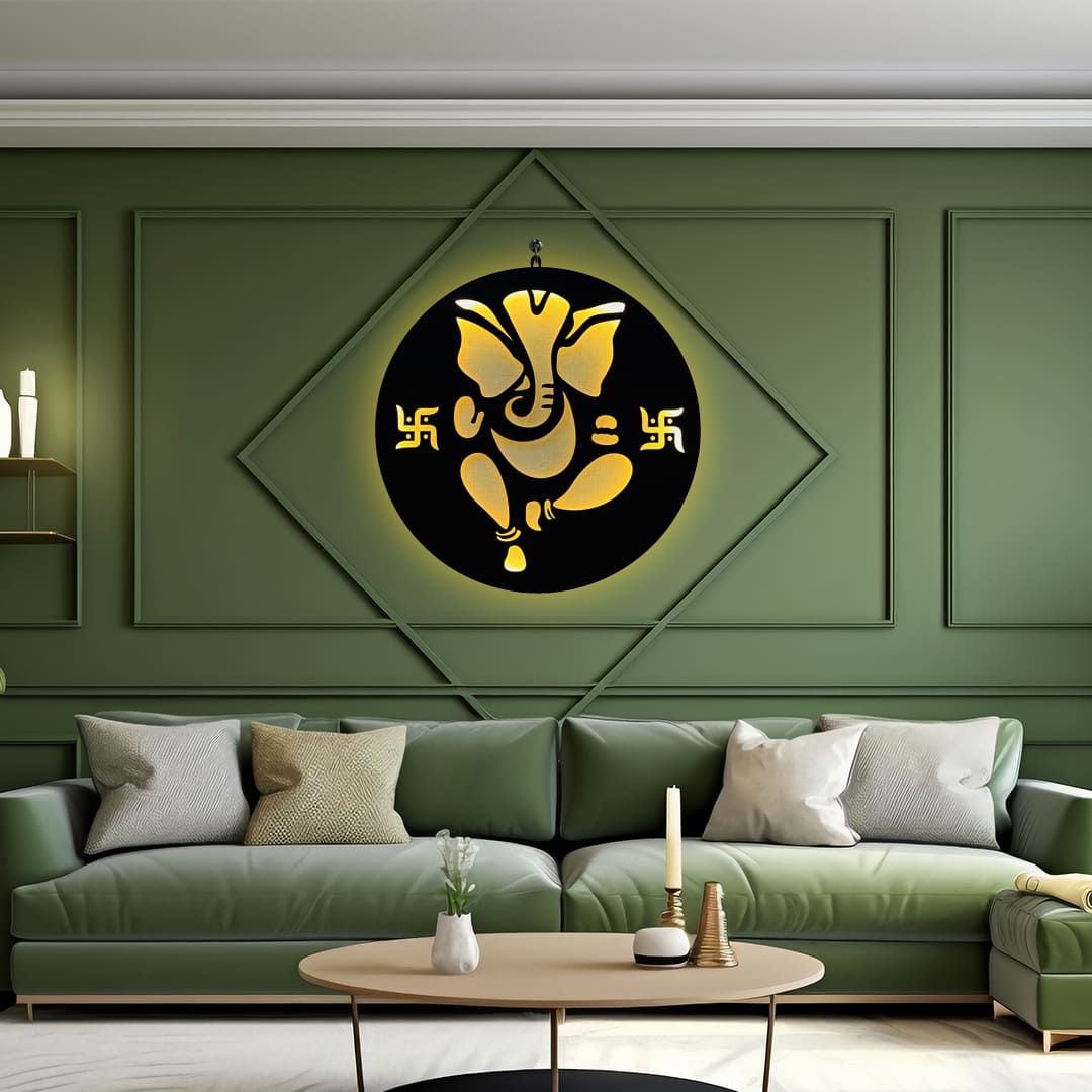 Dancing Ganesha with Swastik LED Wall Hanging for Wall Decor