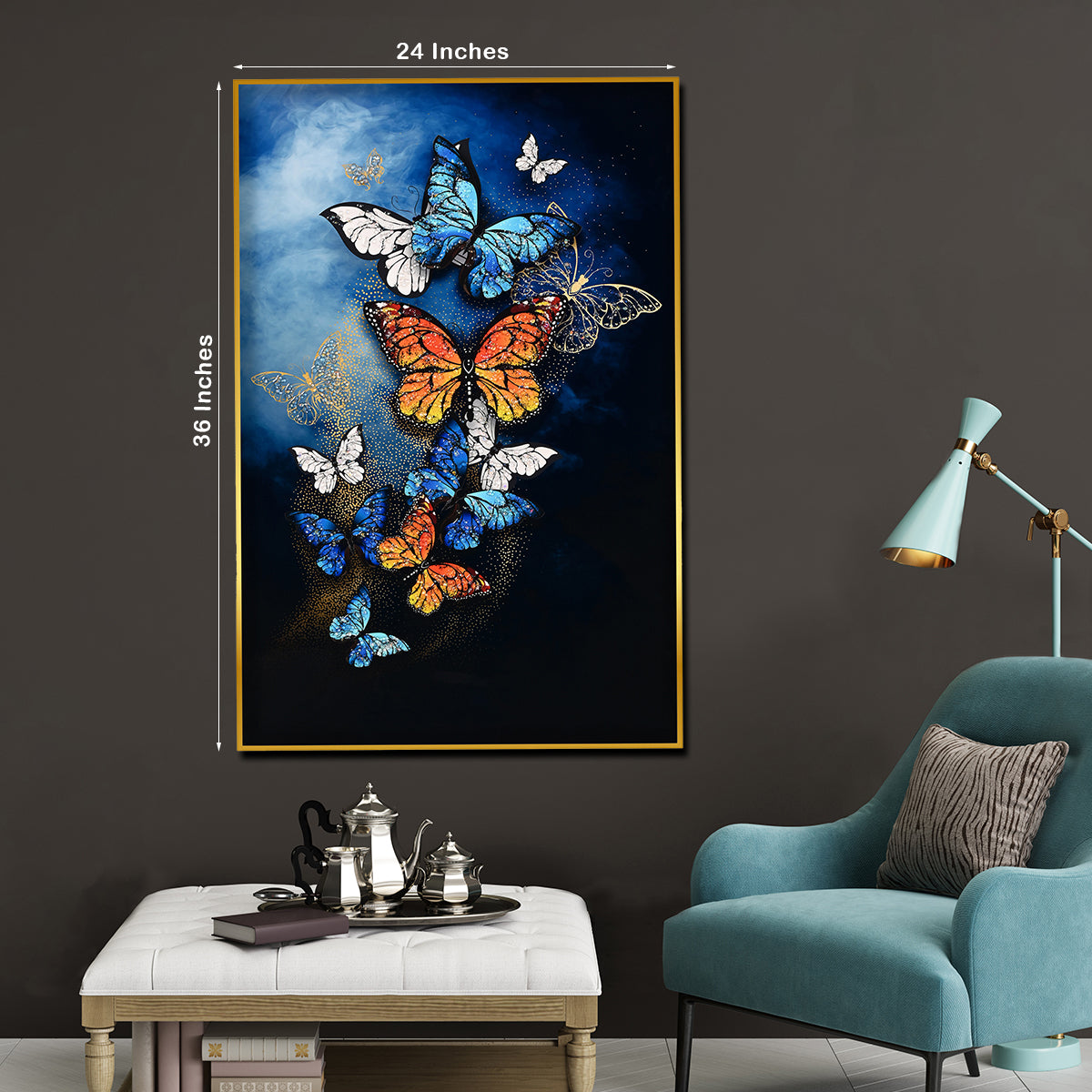 Dancing Wings Butterfly at Night Framed Crystal Glass Painting