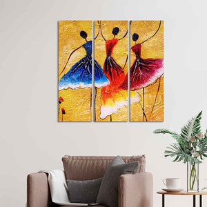 Dancing Women Warli Art Wall Painting Set of 3 Pieces