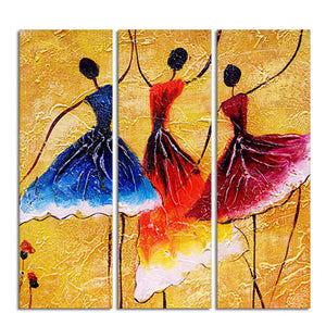 Dancing Women Warli Art Wall Painting Set of 3 Pieces