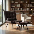 Dark Chocolate Leatherette Finish Accent Chair with Footrest & Cushion