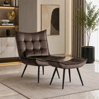 Dark Chocolate Leatherette Finish Accent Chair with Footrest & Cushion
