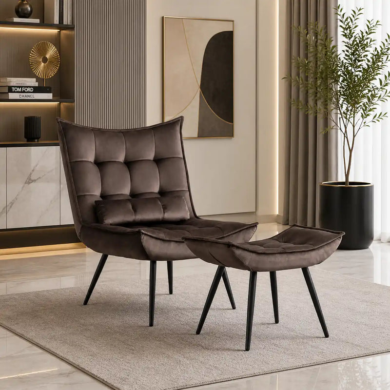 Dark Chocolate Leatherette Finish Accent Chair with Footrest & Cushion