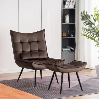 dark-chocolate-leatherette-finish-accent-chair-with-footrest-cushion