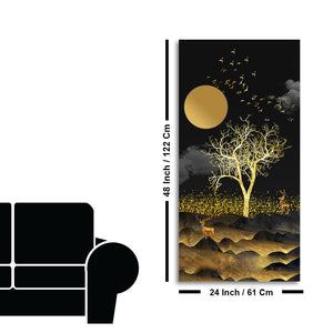 Dark Moon Light with Golden Birds Premium Canvas Wall Painting