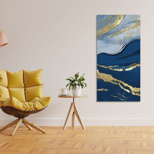 Dark Mountains and Golden Pattern Premium Canvas Wall Painting