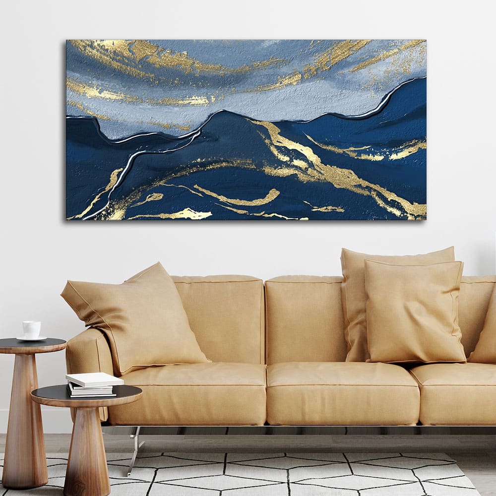 Dark Mountains and Golden Sky Premium Canvas Wall Painting