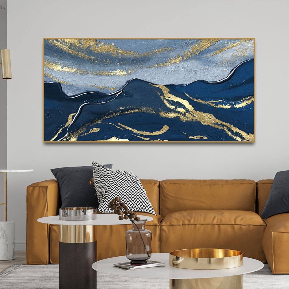 Dark Mountains and Golden Sky Premium Canvas Wall Painting