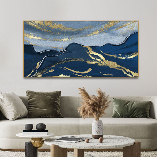 Dark Mountains and Golden Sky Premium Canvas Wall Painting