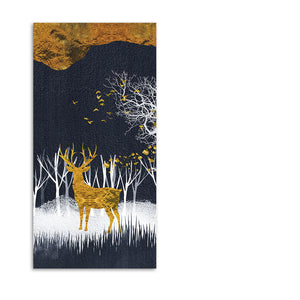 Dark Night Golden Deer with Birds Premium Canvas Wall Painting