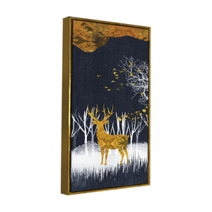 Dark Night Golden Deer with Birds Premium Canvas Wall Painting