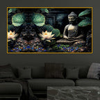 Dark Theme Buddha Meditation Crystal Glass Elegant Painting