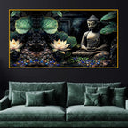 Dark Theme Buddha Meditation Crystal Glass Elegant Painting