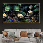 Dark Theme Buddha Meditation Crystal Glass Elegant Painting