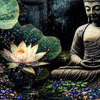 Dark Theme Buddha Meditation Crystal Glass Elegant Painting