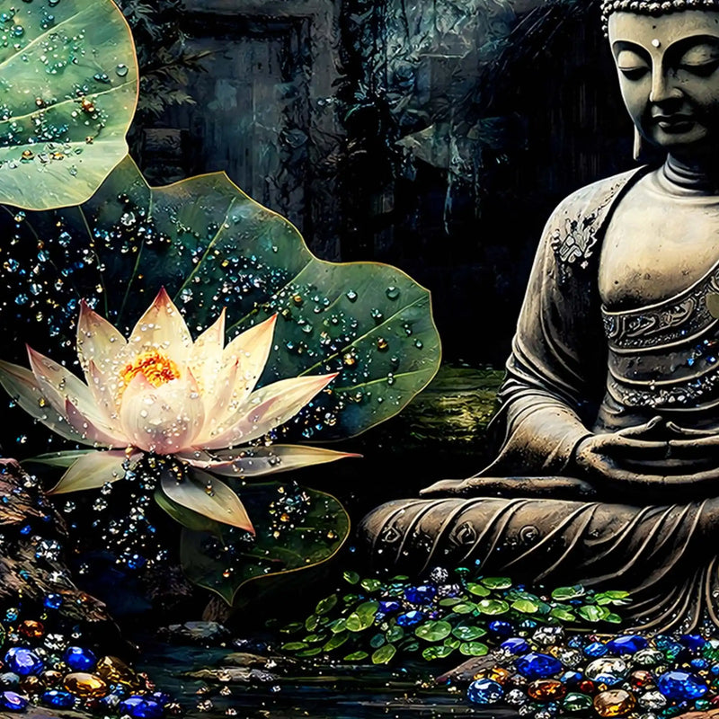 Dark Theme Buddha Meditation Crystal Glass Elegant Painting