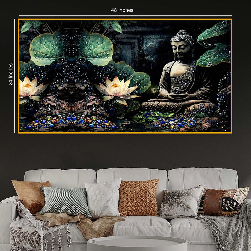 Dark Theme Buddha Meditation Crystal Glass Elegant Painting