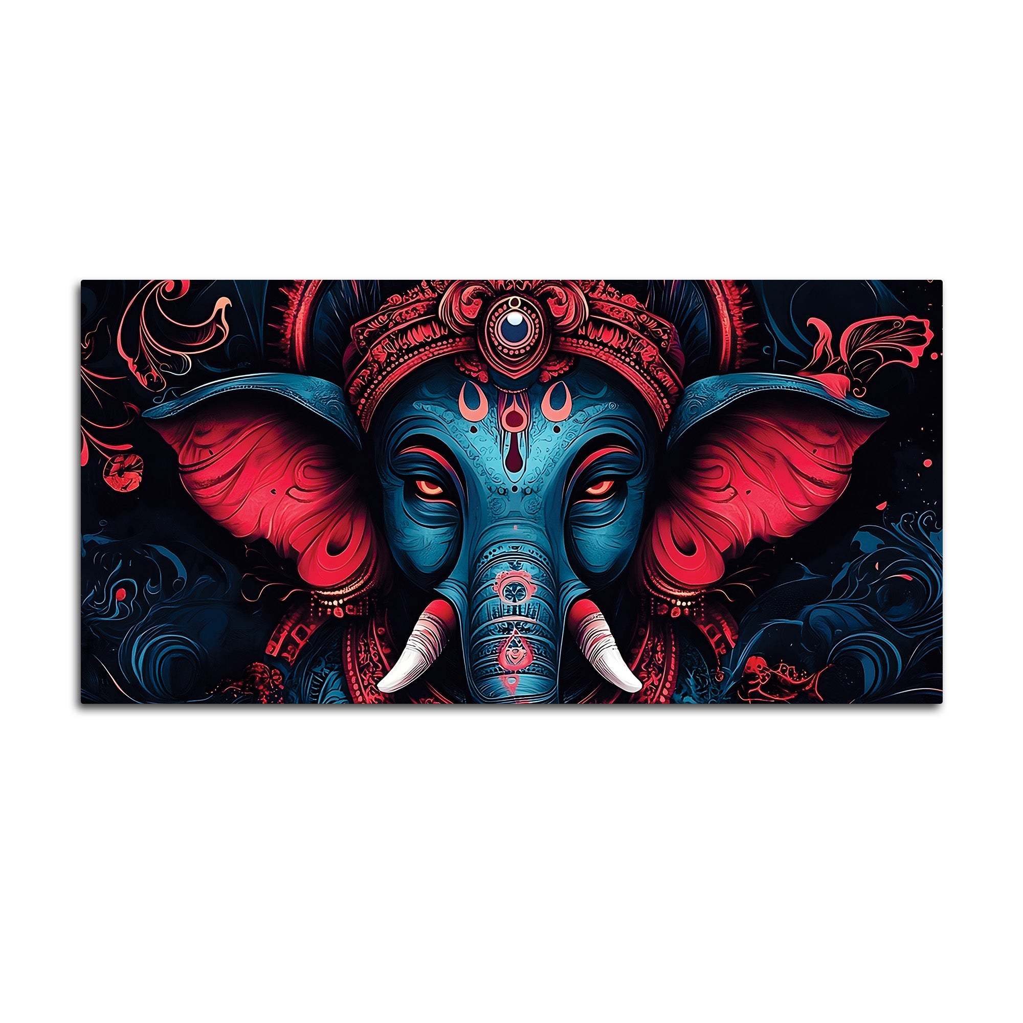 Dark Themed Powerful Lord Shri Ganesha Face Painting – Modern Indian Canvas Home Décor