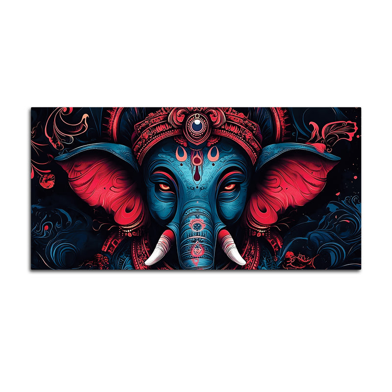 Dark Themed Powerful Lord Shri Ganesha Face Painting – Modern Indian Canvas Home Décor