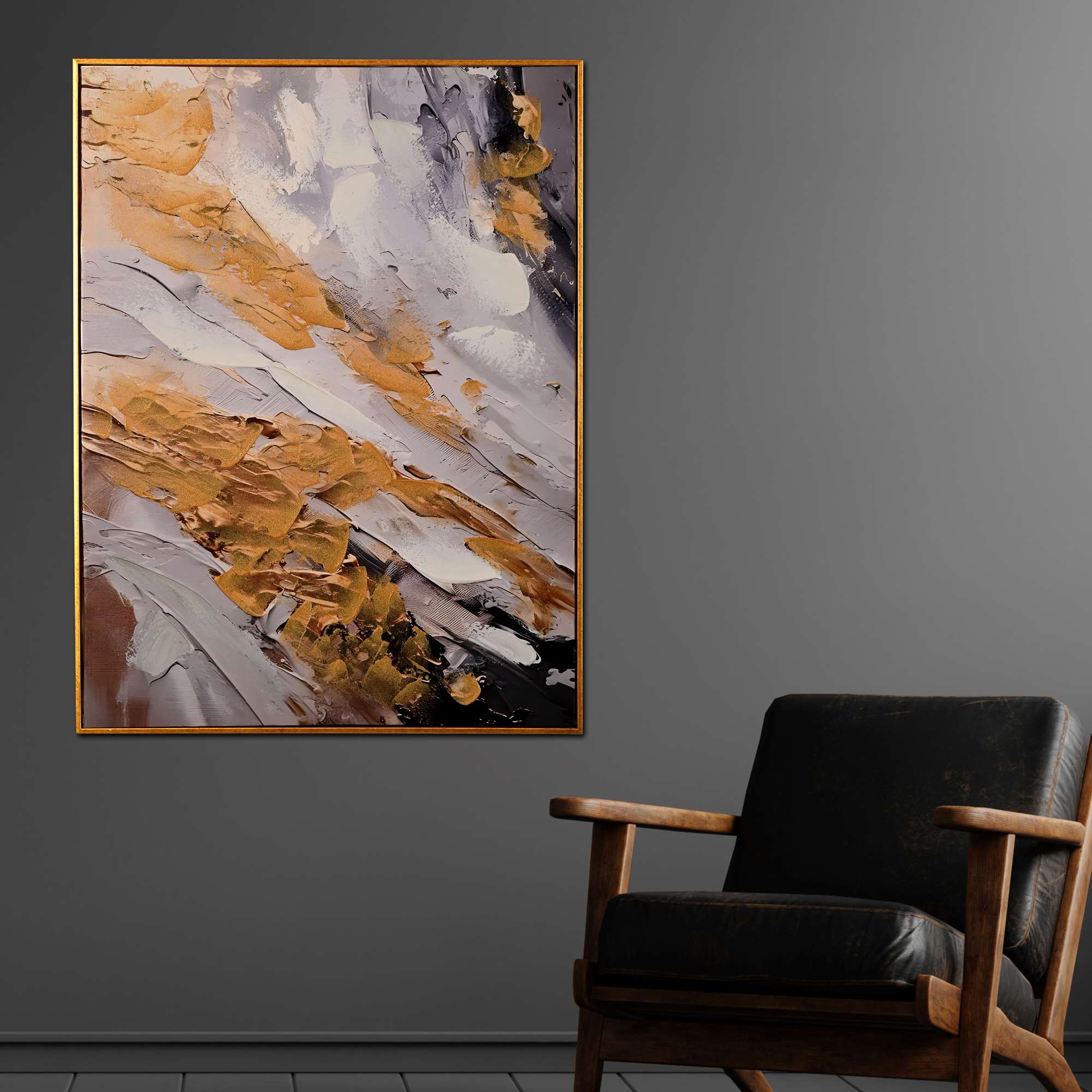 Day of Desert Abstract Hand Painted Wall Painting with Floating Frame