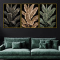 dazzling-black-and-gold-tropical-leaves-floating-frame-crystal-wall-painting-set-of-3