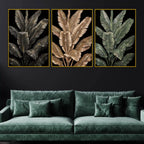 dazzling-black-and-gold-tropical-leaves-floating-frame-crystal-wall-painting-set-of-3