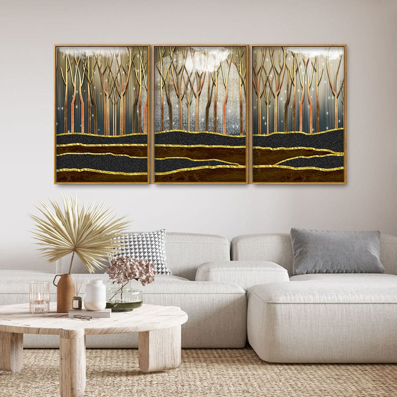 Dead Forest Modern Abstract Art Floating Canvas Wall Painting Set of Three