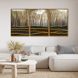 Dead Forest Modern Abstract Art Floating Canvas Wall Painting Set of Three