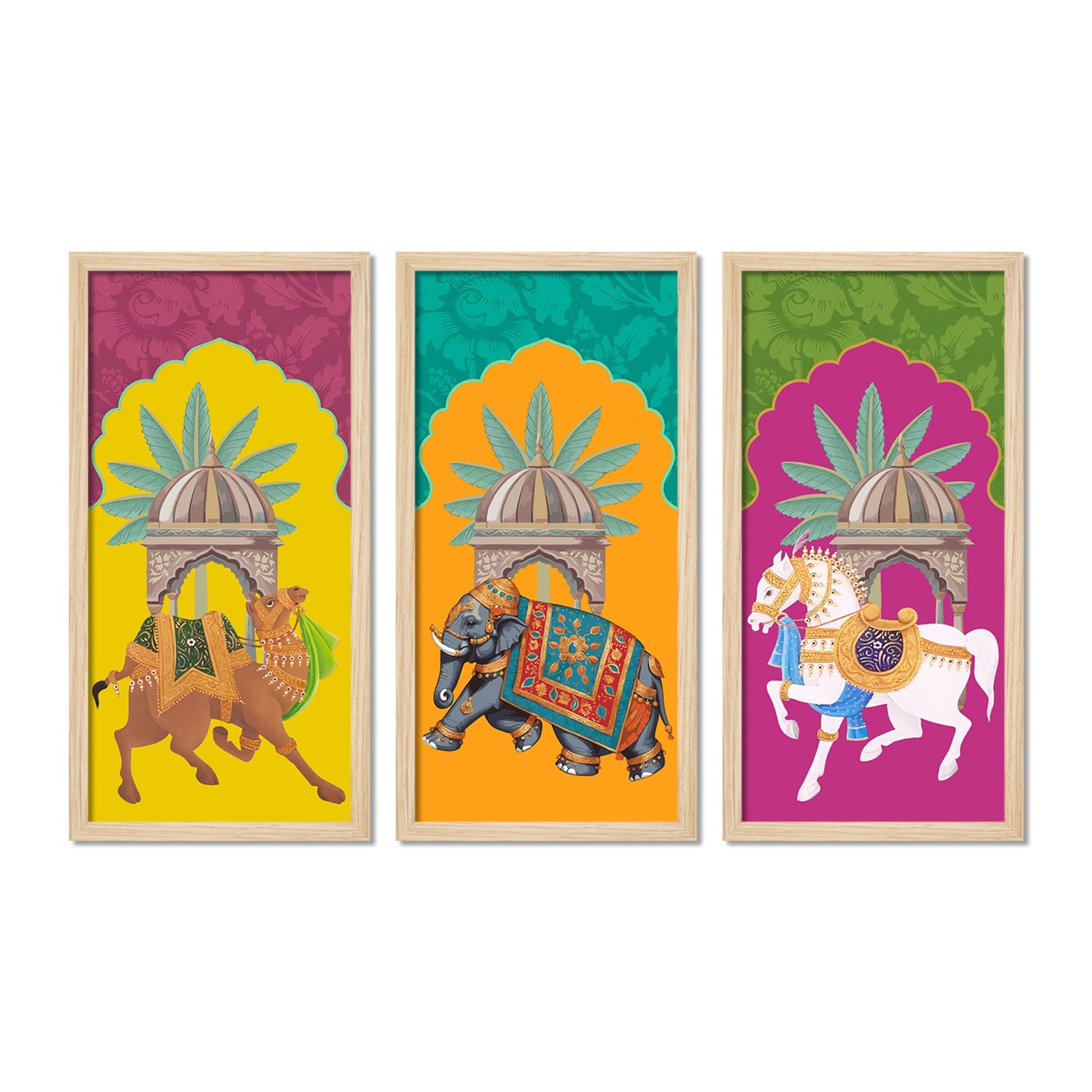 Decorative Animals Floral Art Wooden Wall Frame Set of Three