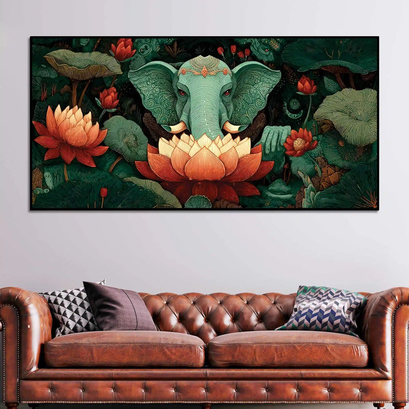 decorative-elephant-art-with-indian-folk-pattern-canvas-wall-painting