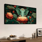 Decorative Elephant Art with Indian Folk Pattern Canvas Wall Painting
