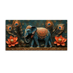 Decorative Elephant with Lotus and Peacock Feathers 3D Canvas Wall Painting