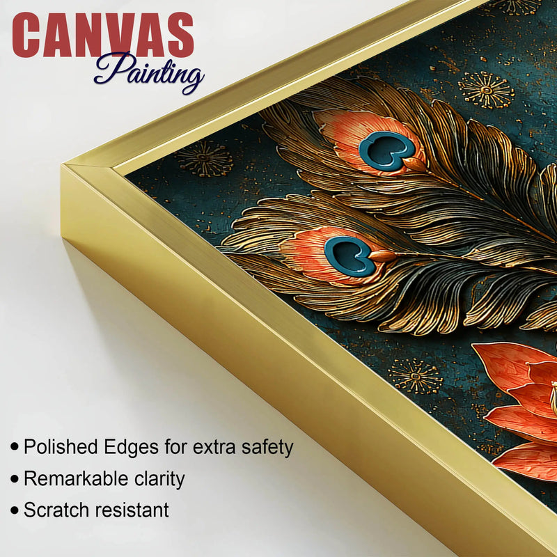 Decorative Elephant with Lotus and Peacock Feathers 3D Canvas Wall Painting