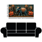 Decorative Elephant with Lotus and Peacock Feathers 3D Canvas Wall Painting