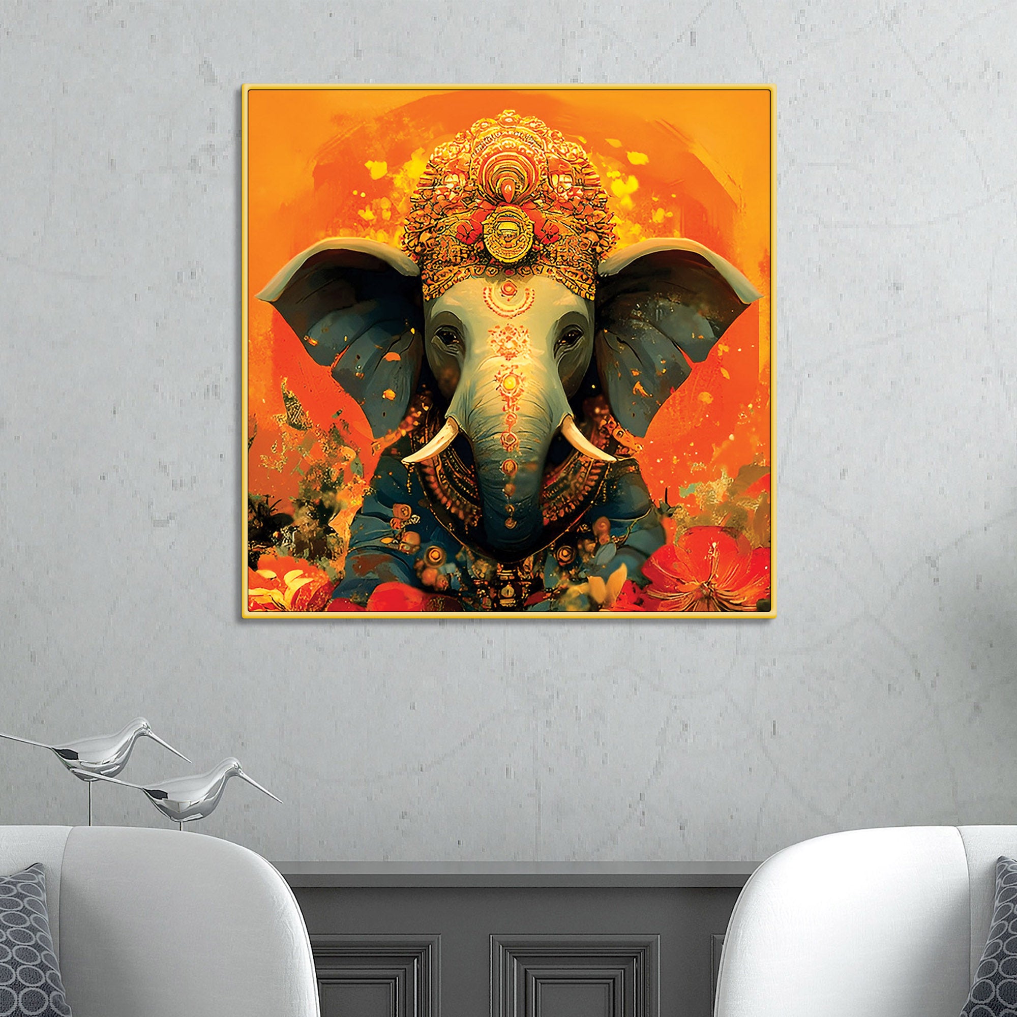 Decorative Ganesh Ji Hindu Wall Painting for Home