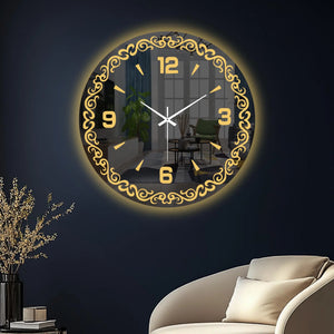 Decorative Golden Vine LED Mirror Wall Clock with Warm Backlight