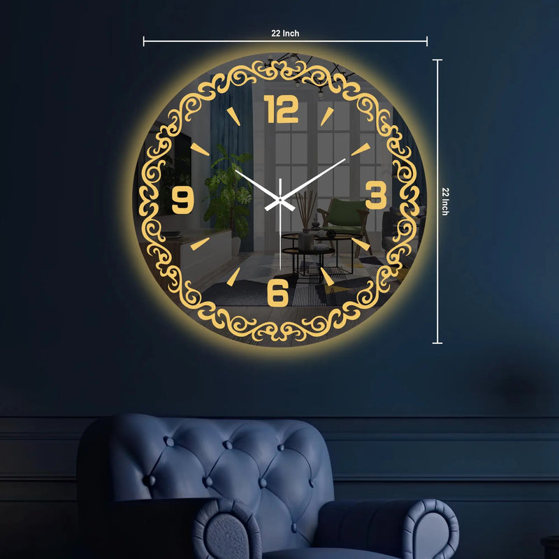 Decorative Golden Vine LED Mirror Wall Clock with Warm Backlight