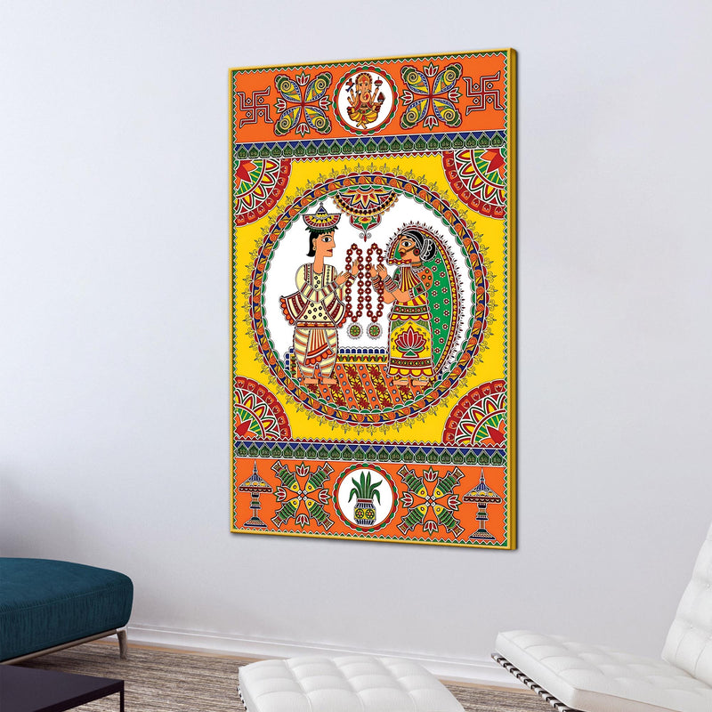 Decorative Indian Marriage Canvas Painting | Ethnic Home Wall Art