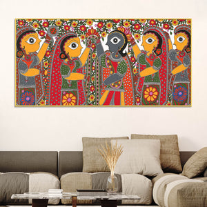 decorative-indian-village-marriage-canvas-wall-painting