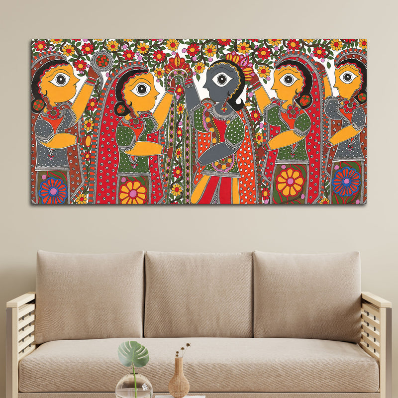 Decorative Indian Village Marriage Canvas Wall Painting