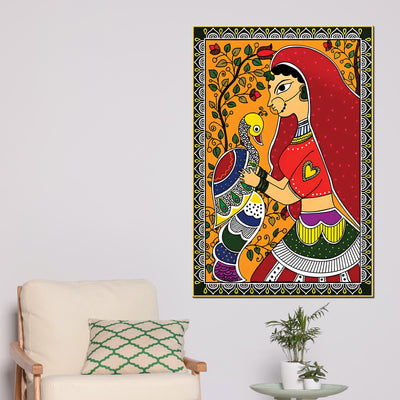 decorative-indian-woman-canvas-painting-traditional-wall-art