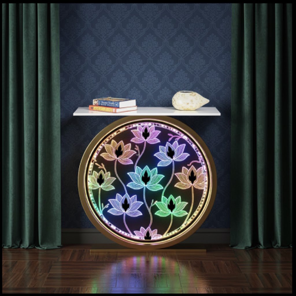 decorative-led-console-table-with-lotus-design-for-home