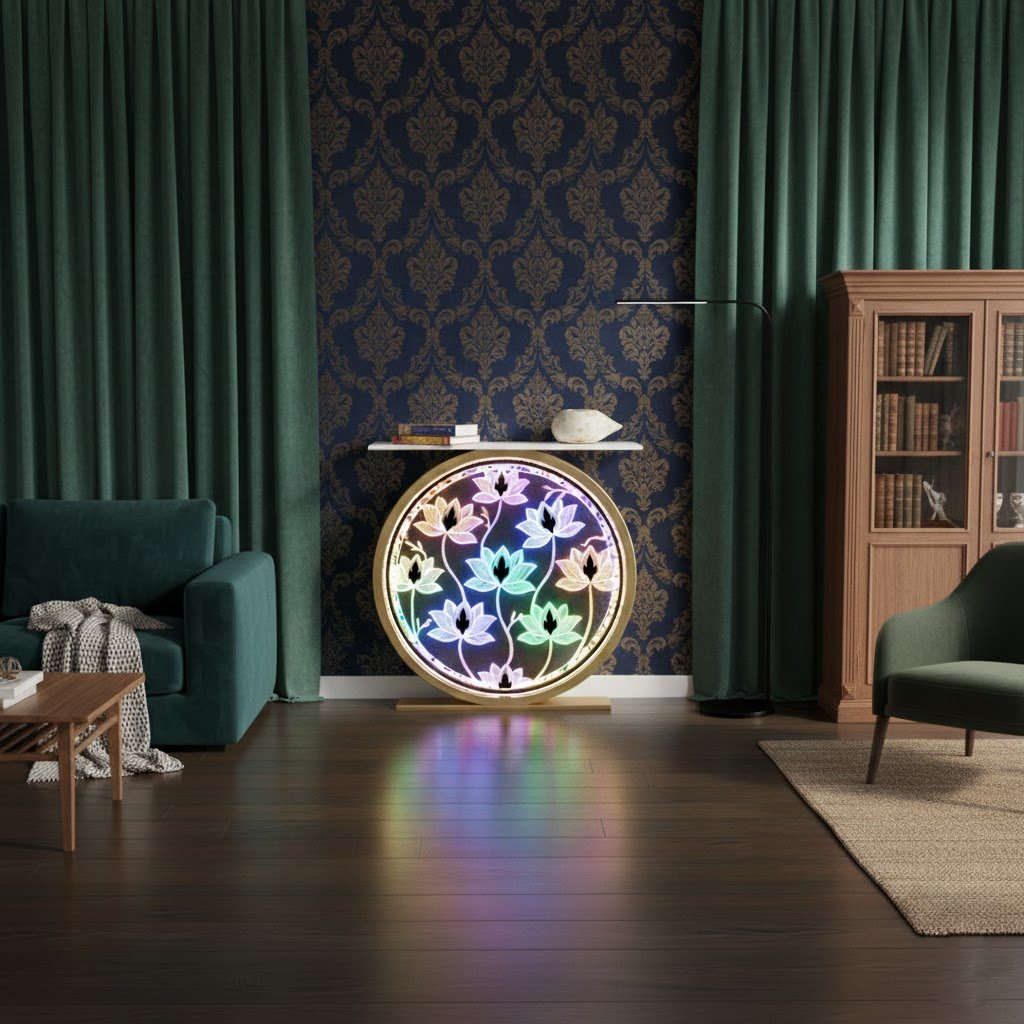 Decorative LED Console Table with Lotus Design for Home