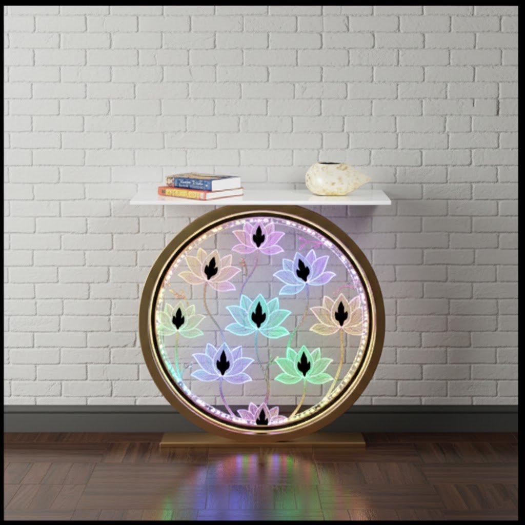 Decorative LED Console Table with Lotus Design for Home (SS 302)