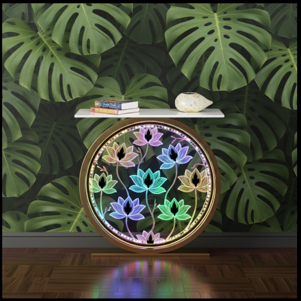 Decorative LED Console Table with Lotus Design for Home