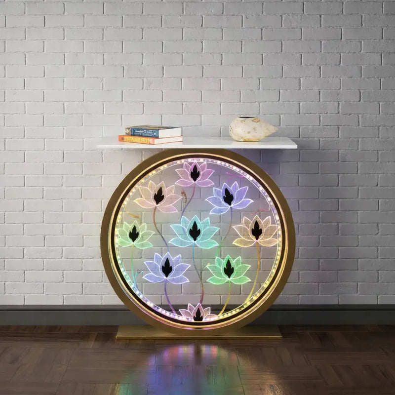 decorative-led-console-table-with-lotus-design-for-home