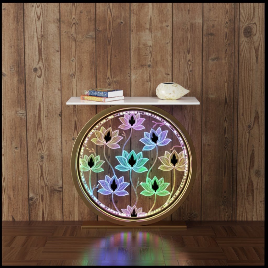 Decorative LED Console Table with Lotus Design for Home (SS 302)