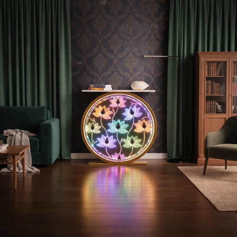 decorative-led-console-table-with-lotus-design-for-home